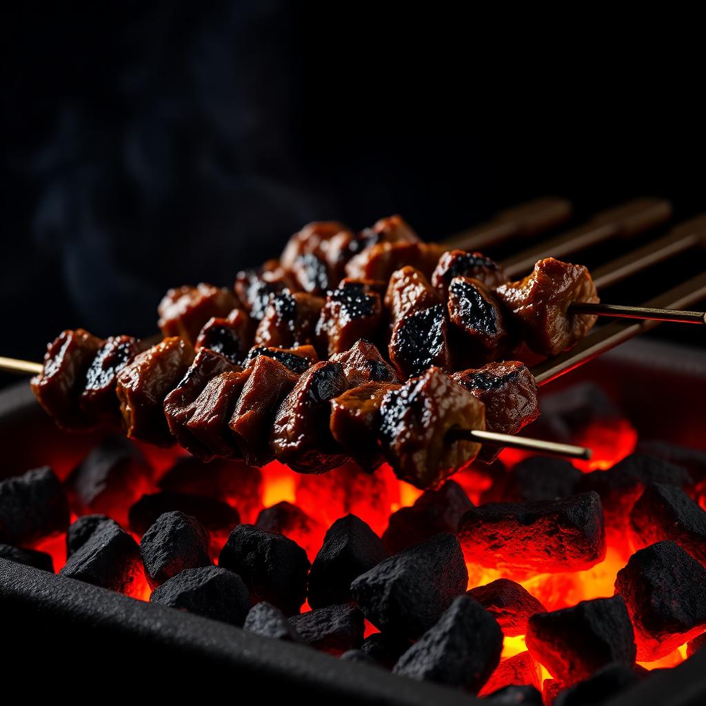 Beef seekh kebab on flames